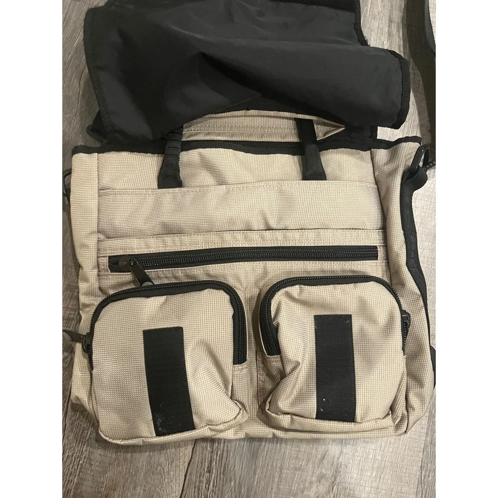 Diesel‎ Tan Black Technical Nylon Messenger Bag Crossbody Laptop Travel Utility